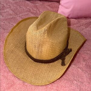 Steer Brand Straw Cowboy Hat with Braided Accent